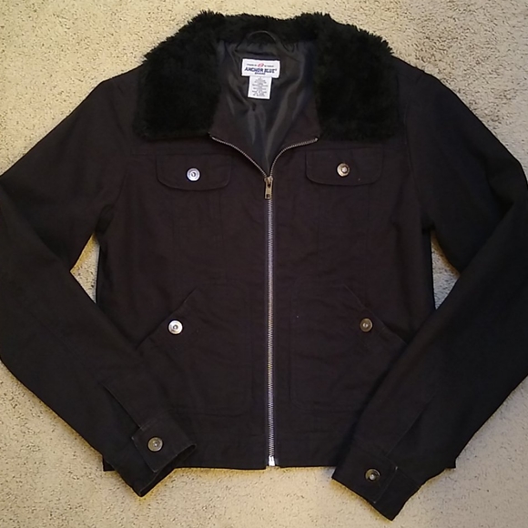 anchor blue Jackets & Blazers - Fur Collar Denim Jean Jacket